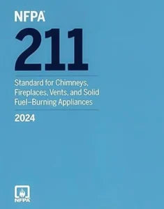 NFPA 211 2024 Edition book cover on a white background, standard guidelines for chimneys, fireplaces, vents, and solid fuel appliances