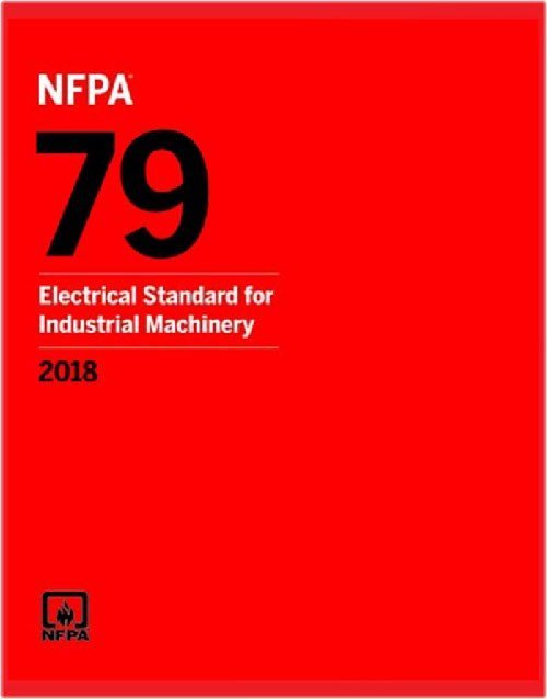 NFPA 79 Electrical Standard for Industrial Machinery 2018 Edition book cover, technical manual on industrial electrical safety
