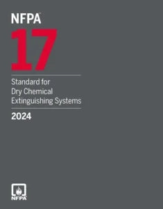 NFPA 17 Dry Chemical Extinguishing Systems 2024 Edition book cover, NFPA standard guide for fire suppression systems