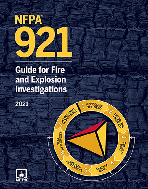 NFPA 921 Guide for Fire and Explosion Investigations 2021 edition book cover, featuring the NFPA logo and title text.