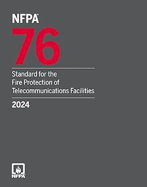 NFPA 76 standard book on fire protection of telecommunications facilities, 2024 edition, with cover and pages visible.