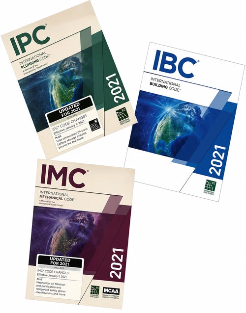ICC International Plumbing, Mechanical & Building Code 2021 Edition book cover with title and publisher details