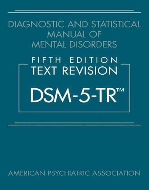Hardcover of DSM-5-TR Diagnostic and Statistical Manual of Mental Disorders, 5th Edition, used for mental health diagnosis.