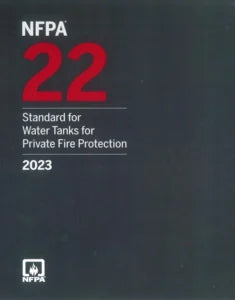 NFPA 22 standard for water tanks for private fire protection, 2023 edition, book cover with NFPA logo and title text