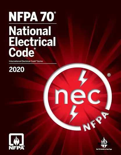NFPA 70 National Electrical Code 2020 book cover with NEC logo, red burst background, technical reference for electrical standards