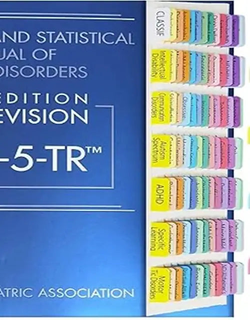 Printed DSM-5-TR index tabs for DSM manual, 94 colorful laminated tabs for easy navigation and reference.