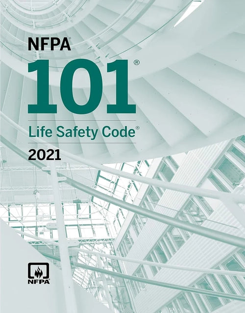 NFPA 101 Life Safety Code 2021 edition book, NFPA standards for fire and life safety, displayed with cover and spine visible