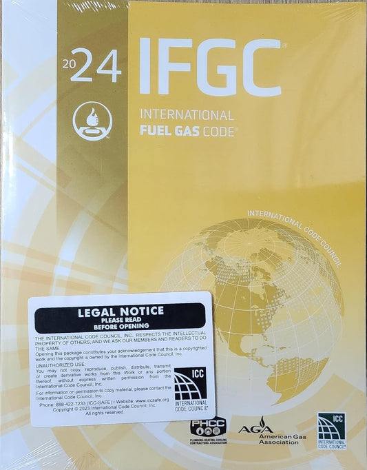 International Fuel Gas Code (IFGC) 2024 ICC book cover with technical text and branding on a white background