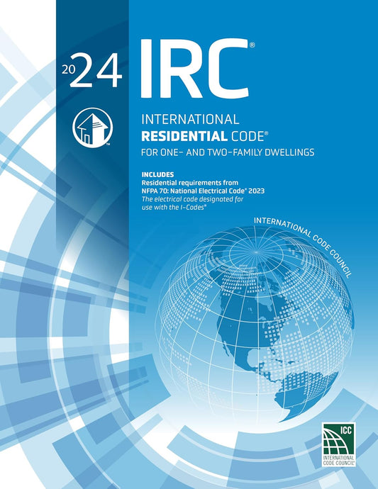 ICC International Residential Code 2024 book by onlinebookdeals, featuring a white cover with black and red text.