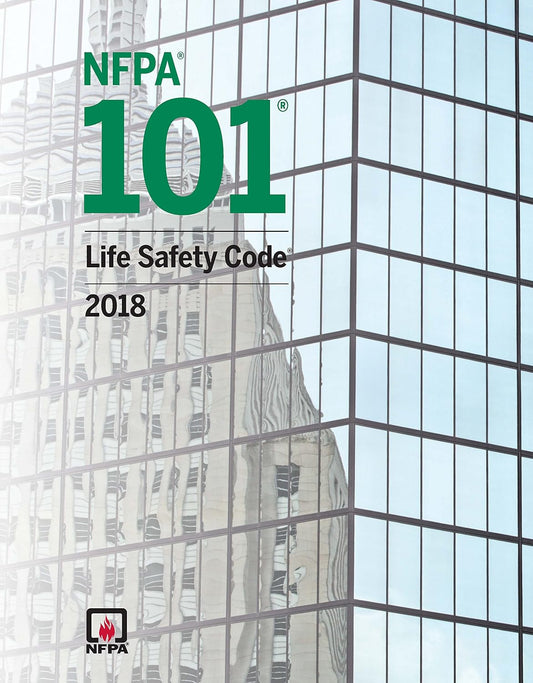 NFPA 101 Life Safety Code 2018 edition book by NFPA, featuring a blue cover with white and red text and NFPA logo.