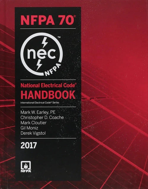 NFPA 70 NEC Handbook 2017 first edition, electrical code book with detailed safety and installation guidelines, onlinebookdeals brand.