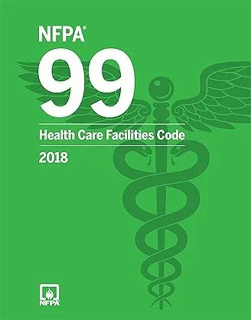 NFPA 99 Health Care Facilities Code 2018 Edition book cover, NFPA standards for healthcare safety and compliance.
