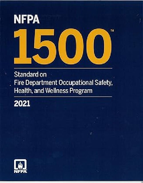 NFPA 1500 standard book on fire department safety, health, and wellness program, 2021 edition, with cover image and ISBN 978-1455926503