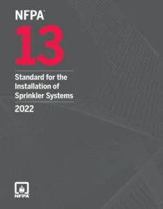 NFPA 13 Standard for the Installation of Sprinkler Systems, 2022 Edition book cover, NFPA logo, and ISBN 978-1455927814.