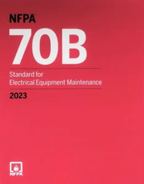 NFPA 70B Standard for Electrical Equipment Maintenance paperback book, 2023 edition, with cover image showing title and edition details.
