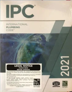 ICC International Plumbing Code 2021 edition book cover with ISBN 978-1609839628, featuring plumbing regulations and standards.
