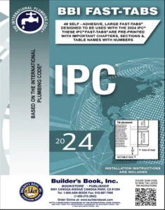 International Plumbing Code Fast Tabs 2024 ICC book cover with title and edition details, designed for plumbing professionals.