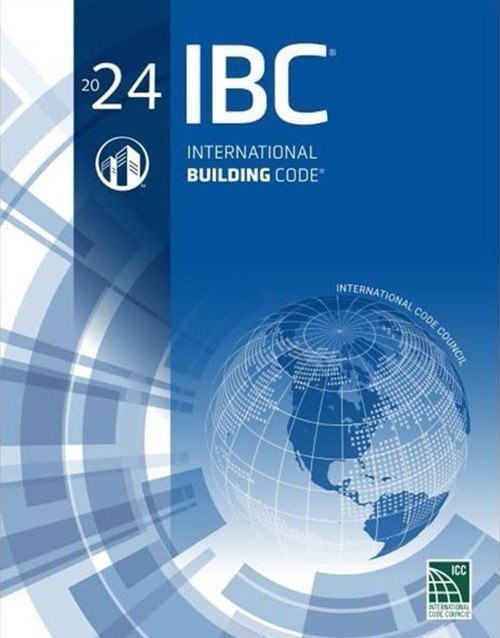 International Building Code 2024 IBC book by ICC, with cover showing ISBN 978-1959851608 and official binding.
