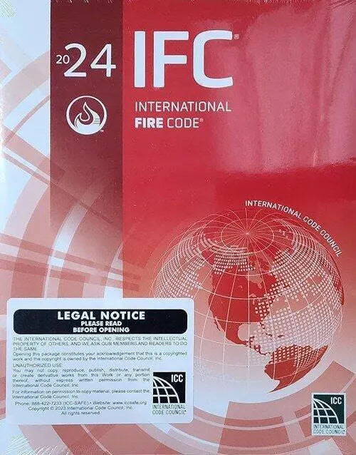 International Fire Code (IFC) 2024 Edition ICC book cover with ISBN 978-1959851660, featuring a professional design.