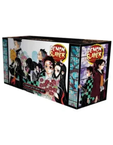 Demon Slayer Complete Box Set comics with volumes 1-23 and premium part, featuring colorful manga artwork and character illustrations.