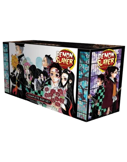 Demon Slayer Complete Box Set featuring Volumes 1-23, showcasing vibrant comic cover art and premium packaging.