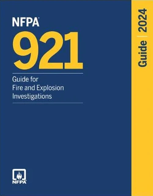 NFPA 921 Guide for Fire and Explosion Investigations 2024 book cover in black and white with text on the front