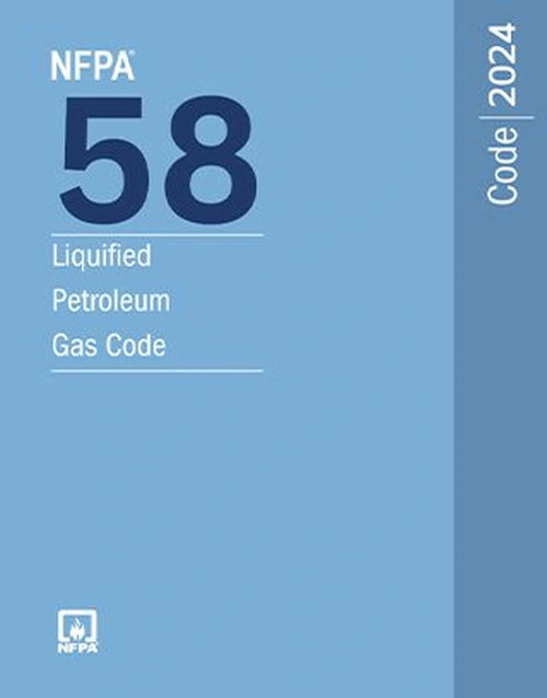 NFPA 58 Liquefied Petroleum Gas Code 2024 edition cover, featuring safety standards for LPG storage and handling.