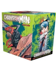 Chainsaw Man comic box set with volumes 1-11, paperback manga by Tatsuki Fujimoto, featuring dynamic cover art.