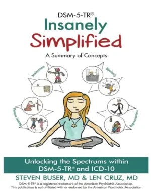 Cover of DSM-5-TR Insanely Simplified book, a comprehensive guide to DSM-5-TR and ICD-10 mental health classifications.