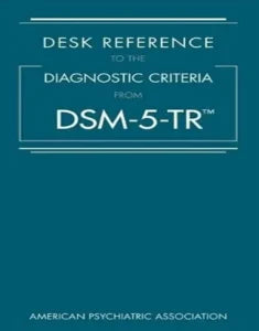 Spiralbound DSM-5-TR diagnostic criteria desk reference book with title on cover, featuring a black and white design.