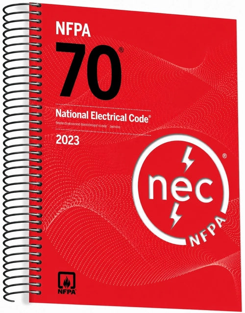 NFPA 70 National Electrical Code Spiralbound 2023 book, NFPA standard publication with detailed electrical safety guidelines.