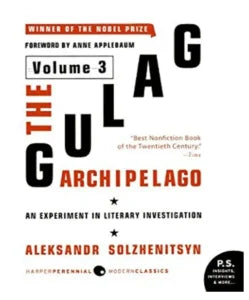 Comic book covers of "The Gulag Archipelago" volumes 1-3, featuring detailed illustrations and titles in a graphic novel style.