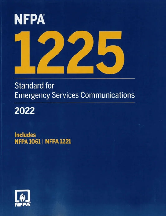 NFPA 1225: Standard for Emergency Services Communications 2022 edition book by NFPA, featuring a cover image with text and graphics.
